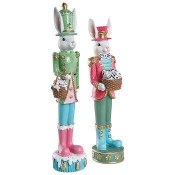 Conjunto De 2 Figuras Decorativas De Pascua Adornos Primaverales Conejitos Estantería Multicolor Morud