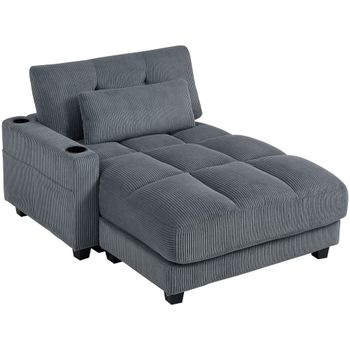 HOMCOM Sofá cama con cojín, espuma, convertible en cama, portavasos, gris