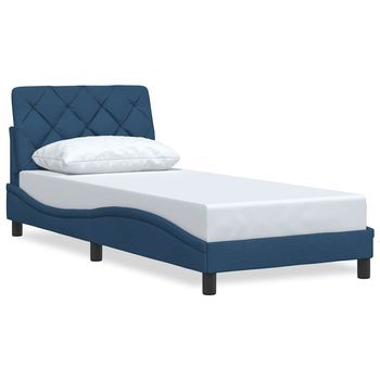 Estructura De Cama Sin Colchón Tela Azul 90x190 Cm