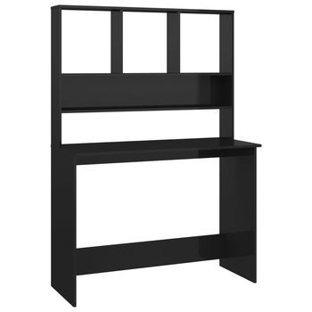 Escritorio Con Estantes Contrachapada Negro Brillo 110x45x157cm Vidaxl