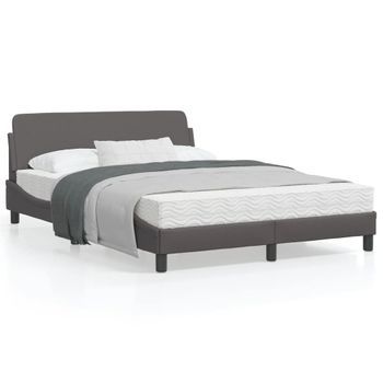 Cama Matrimonial | Cama Para Adultos | Estructura De Cama Con Cabecero Cuero Sintético Gris 140x190 Cm Cfw323345