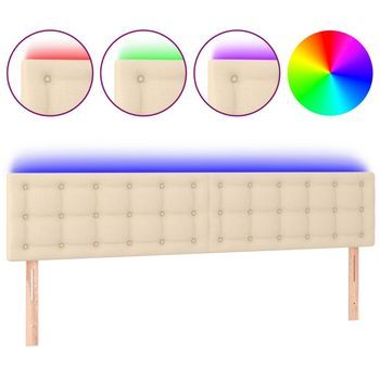 Cabecero Cama Con Led | Panel De Cabecera De Tela Color Crema 200x5x78/88 Cm