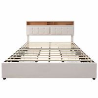cama de adulto tapizada con 4 cajones y puerto de carga usb - 160x200cm - tela de lino - beige