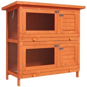 PawHut Conejera de Madera Exterior de 2 Niveles Jaula Mascotas Pequeñas con Techo Asfáltico Abrible y 2 Bandejas Extraíbles 90x45x90 cm   Aosom España