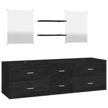 Juego De 5 Piezas De Muebles De Baño De Madera De Ingeniería Negra Vidaxl