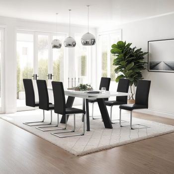 4 sillas de comedor ergonómicas y altas, forma de c, símil cuero negro