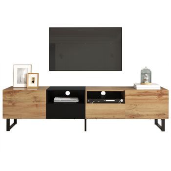 Mueble De Tv De 190 Cm Para Televisores De 50 A 59 Pulgadas, Negro Y Madera