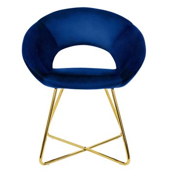 Silla de comedor aspecto terciopelo azul patas de metal doradas