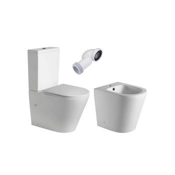 Combo Inodoro Redondo Fondo Reducido Con Cisterna | Tapa Con Caída Amortiguada + Bidet A Suelo Redondo | Blanco Mate
