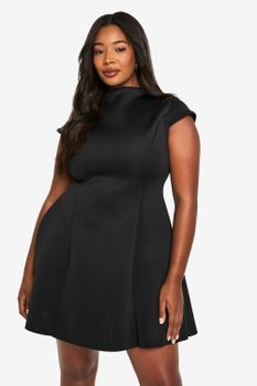Vestido Plus Mini Skater Estructurado, Negro