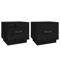 pack 2 uds mesitas de noche  mesa auxiliar  mesilla madera maciza de pino negro 40x34x35 cm