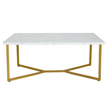 Costway Mesa Baja Moderna Mesa de Centro Mesita de Sofá con Superficie en Falso Mármol para Salón Oficina Sala de Espera Blanco 107 x 60 x 45,5 cm