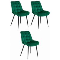set de 3 silla de comedor terciopelo valora bera asiento acolchado de terciopelo verde oscuro