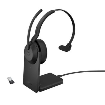 Auriculares Jabra Evolve2 55 inalámbricos Bluetooth con Cancelación Activa de Ruido, Micrófono Boom y Base de carga, Oficina, Negro