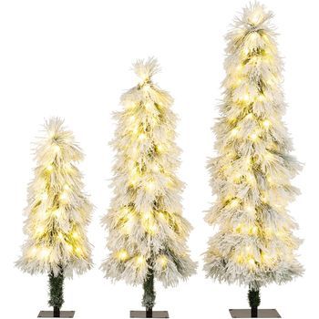Juego De 3 Árboles De Navidad Costway Nevado 90cm, 120cm Y 150cm