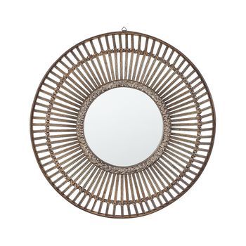 Espejo De Pared Madera Oscura Redondo 66 Cm Marco Hecho A Mano Bambú Boho Rústico Blasito