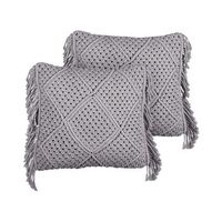 conjunto de 2 cojines de algodon con relleno macrame patron boho retro flecos 45 x 45 cm gris besham