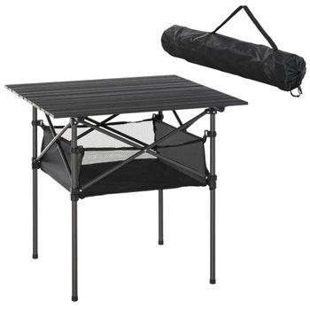 Outsunny Mesa Plegable de Camping con Espacio Almacenaje de Malla y Bolsa de Transporte para Jardín Patio Exterior 70x70x69 cm Negro   Aosom España