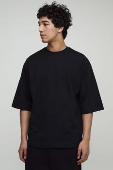 Camiseta Oversize Gruesa Con Mangas A La Mitad Entrelazadas, Negro