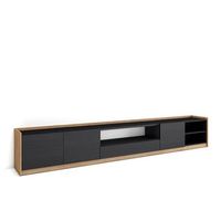 mueble tv television muebles de salon almacenaje 310x50x37 cm para tv hasta 80 con almacenamiento estilo moderno negro y roble
