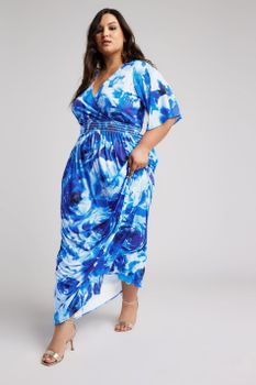 Yours London Vestido Maxi De Flores Azules Con Cintura Elástica, Mujer Curvy Y Tallas Grandes, Yours London