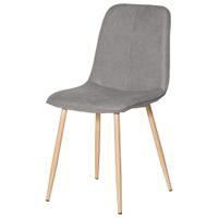 silla tapizada gris claro con patas con efecto madera metalica