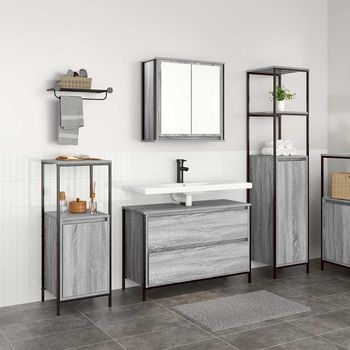 Vidaxl Juego De Muebles De Baño 3 Uds. Gris Sonoma 90 X 34,5 X 60 Cm