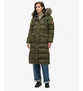 Superdry para mujer. W5011788A Abrigo Everest Foux verde (S), Casual, Poliéster Reciclado, Sostenible