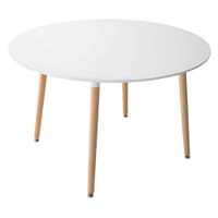 mesa de comedor redonda de estilo escandinavo blanca