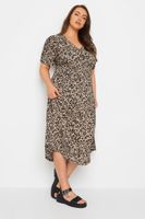 yours vestido midaxi marron leopardo con mangas fruncidas mujer curvy y tallas grandes yours