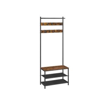 Perchero Zapatero Recibidor con Banco Zapatero Barra Superior Industrial, Marrón Rústico Y Negro / 32,2 x 64 x 180 cm