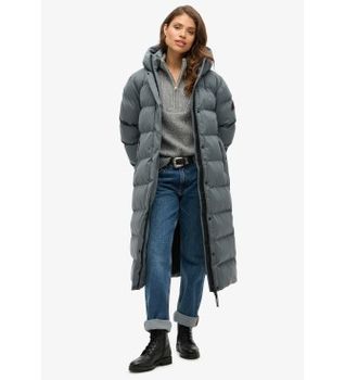 Superdry para mujer. W5011738A Abrigo longevo microfibra gris (XS), Casual, Poliéster Reciclado, Sostenible