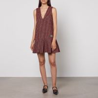 ganni checked wool-blend mini dress - uk 14
