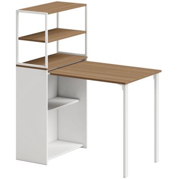 HOMCOM Escritorio Plegable con Estantería con 4 Estantes Mesa de Ordenador para Estudio Oficina Casa 105x60x127 cm Natural   Aosom España