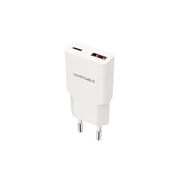 Cargador Nanocable 10.10.2028 USB-C PD 30W y USB-A QC, PPS, Blanco