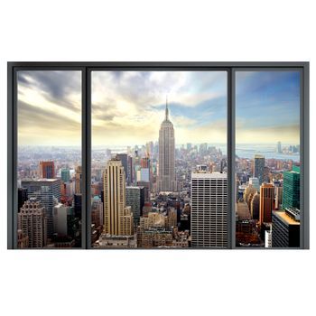 Papel Pintado 3d - Ciudad Detrás Del Vidrio (300x210 Cm)