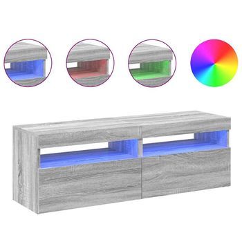 2 Uds Muebles Tv | Mueble De Salón | Armario Tv Con Luces Led Gris Sonoma 60x35x40 Cm