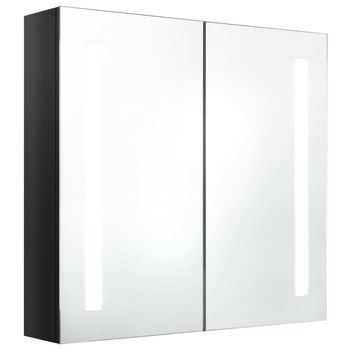 Mueble De Baño | Armario De Baño Con Espejo Led Negro Brillante 62x14x60 Cm