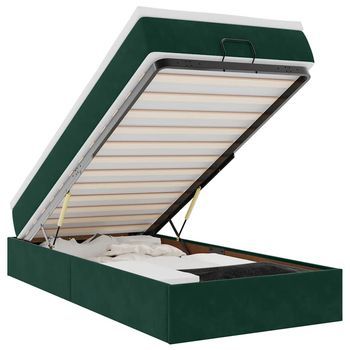 Cama Individual | Cama Para Adultos | Estructura De Cama Otomana Con Colchón Terciopelo Verde Oscuro