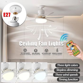 Ventilador de techo con Base E27 para el hogar, luz nocturna LED de 30W/40W, modo de iluminación ajustable, Control remoto, ventilador de techo de alta energía eólica