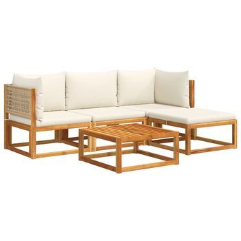 Set De Sofás De Jardín Con Cojines 5 Piezas Madera Maciza Acacia