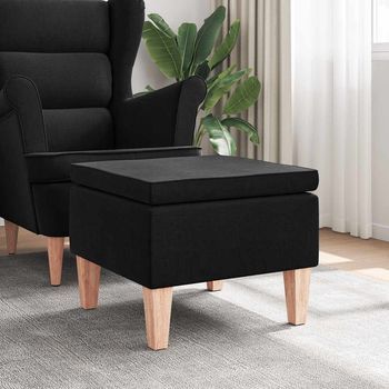 Taburete | Reposapiés Con Patas De Madera Tapizado Tejido Negro Cfw42372