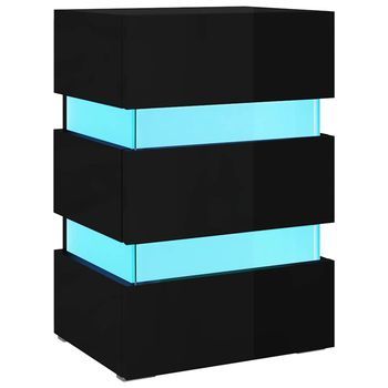 Mesita De Noche Led Madera Ingeniería Negro Brillo 45x35x67 Cm Vidaxl