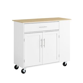 Sobuy Mueble Auxiliar De Cocina Con Ruedas, Encimera, Cajón Y Estante En Blanco