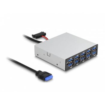 Hub DeLock 10 puertos USB 5 Gbps modelo 64208 frontal para bahía 3,5