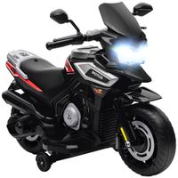 aiyaplay moto electrica para ninos de 18-36 meses vehiculo a montar ruedas de apoyo luces musica plastico acero negro