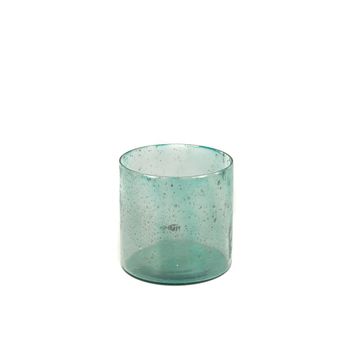 Jarró florero cilindro cristal azul turquesa  16x16
