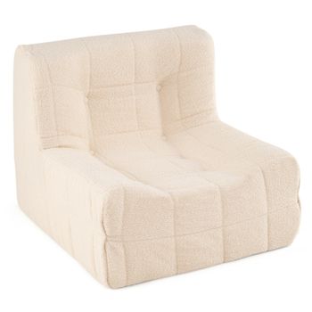 Costway Puff con Relleno Incluido Esponja Integrada Respaldo Ergonómico Base Antideslizante Funda Tejido Suave para Salón Dormitorio Beige