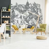 papel pintado panoramico grafico de mundos submarinos gris