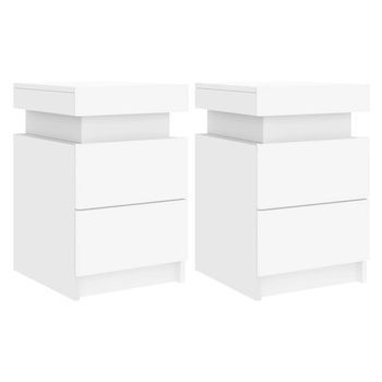 Pack 2 Uds Mesitas De Noche | Mesilla De Noche Con Luces Led Blanco 35x39x55 Cm